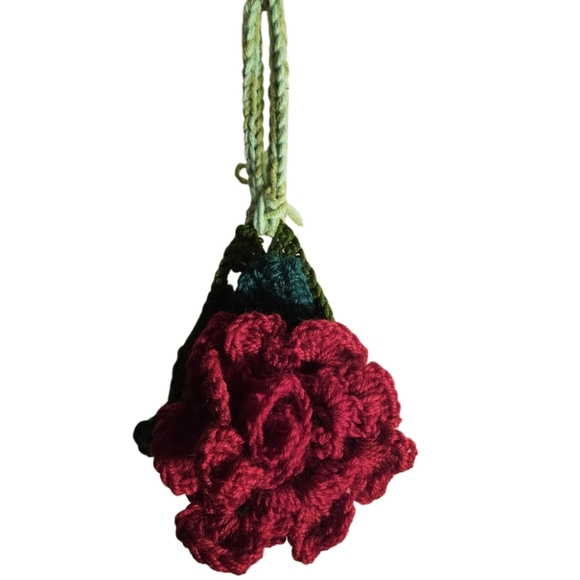 Handcrafted Red Crochet Flower Accessory Mother's Day Red Rose 100% Wool - Picture 6 of 17